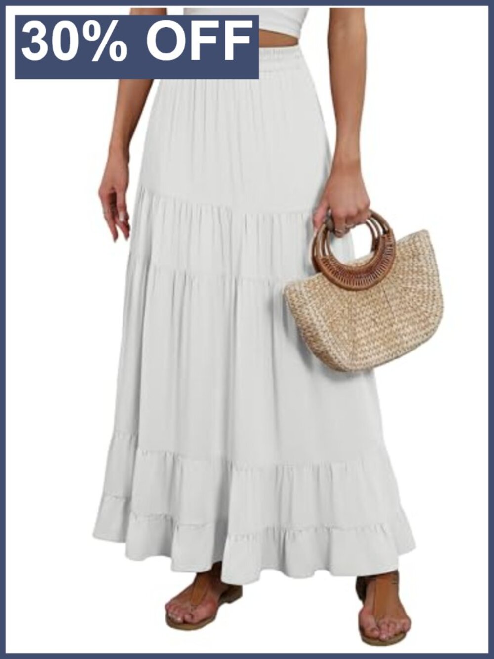 Women's Flowy Tiered A-Line Maxi Skirt with Pockets 100% Rayon Summer